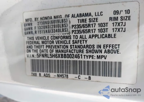 2011 Honda Odyssey Ex-L из США, поврежденный, VIN 5FNRL5H6XBB002461